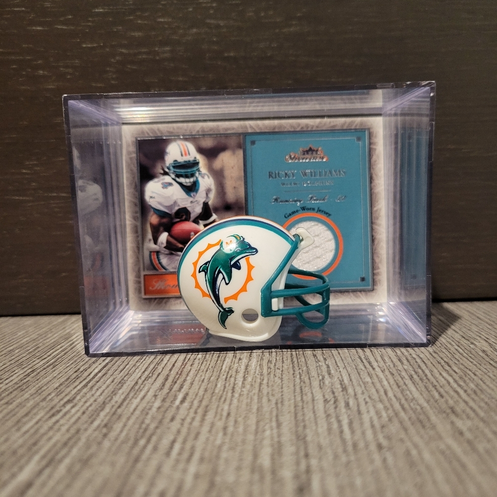 Ricky Williams Miami Dolphins Mini Helmet Football Sports Box Game Worn Jersey